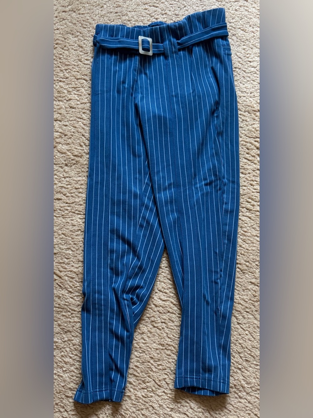 Betabrand Aegean pinstripe blue leggings S small with pockets